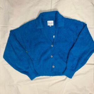 Pink Rose Vibrant Blue Fuzzy Cardigan